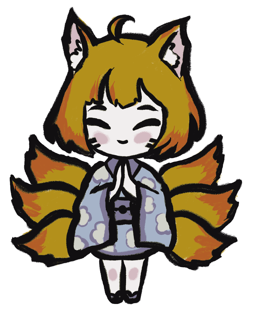 A smiling kitsune holding a wrapped envelope